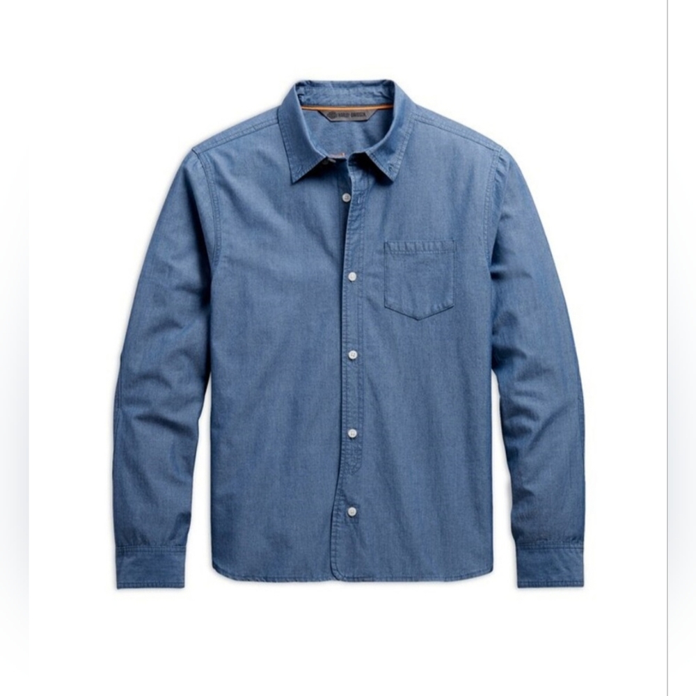 Harley Davidson men's button front long sleeve chambray shirt,  3XL Slim